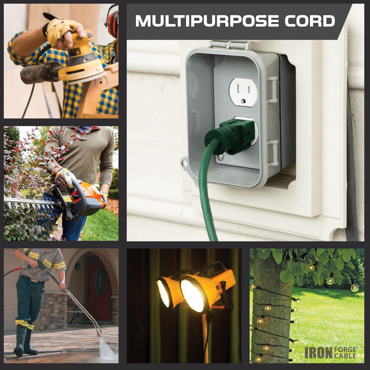 Iron Forge Cable Weatherproof Outdoor Extension Cord 100 ft, 16/3 SJTW Heavy Duty Green Extension Cord 3 Prong, Power Cable Great for Outside, Outdoor Lights, Lawn & Landscaping - US Veteran Owned IRON FORGE CABLE