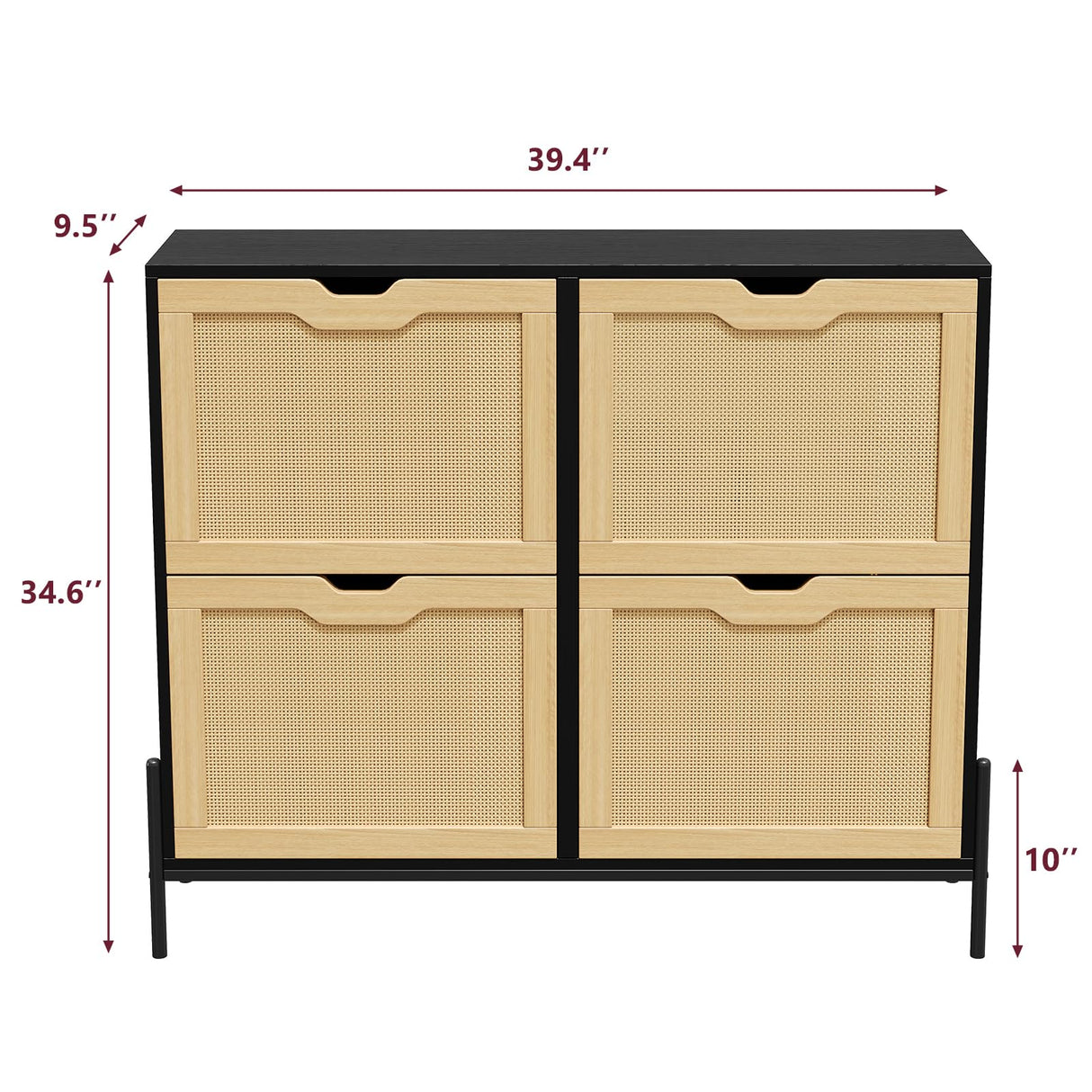 Algglobuy Large Rattan Shoe Cabinet Storage with 4 Flip Drawers & 3-Tier Adjustable Shelves, Slim Shoe Cabinet for Entryway, Modern Hidden Shoe Rack Cabinet, Black Algglobuy