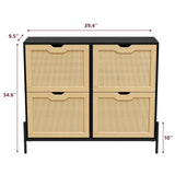 Algglobuy Large Rattan Shoe Cabinet Storage with 4 Flip Drawers & 3-Tier Adjustable Shelves, Slim Shoe Cabinet for Entryway, Modern Hidden Shoe Rack Cabinet, Black Algglobuy