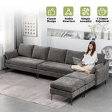 MELLCOM 137.4" Cloud Couch Sectional 5-Seat L Shaped Modular Sofa w/Chaise & Ottoman, Comfy Memory Foam Modular Couch in Washable Chenille Fabric, Sectional Sofa for Living Room, Grey MELLCOM