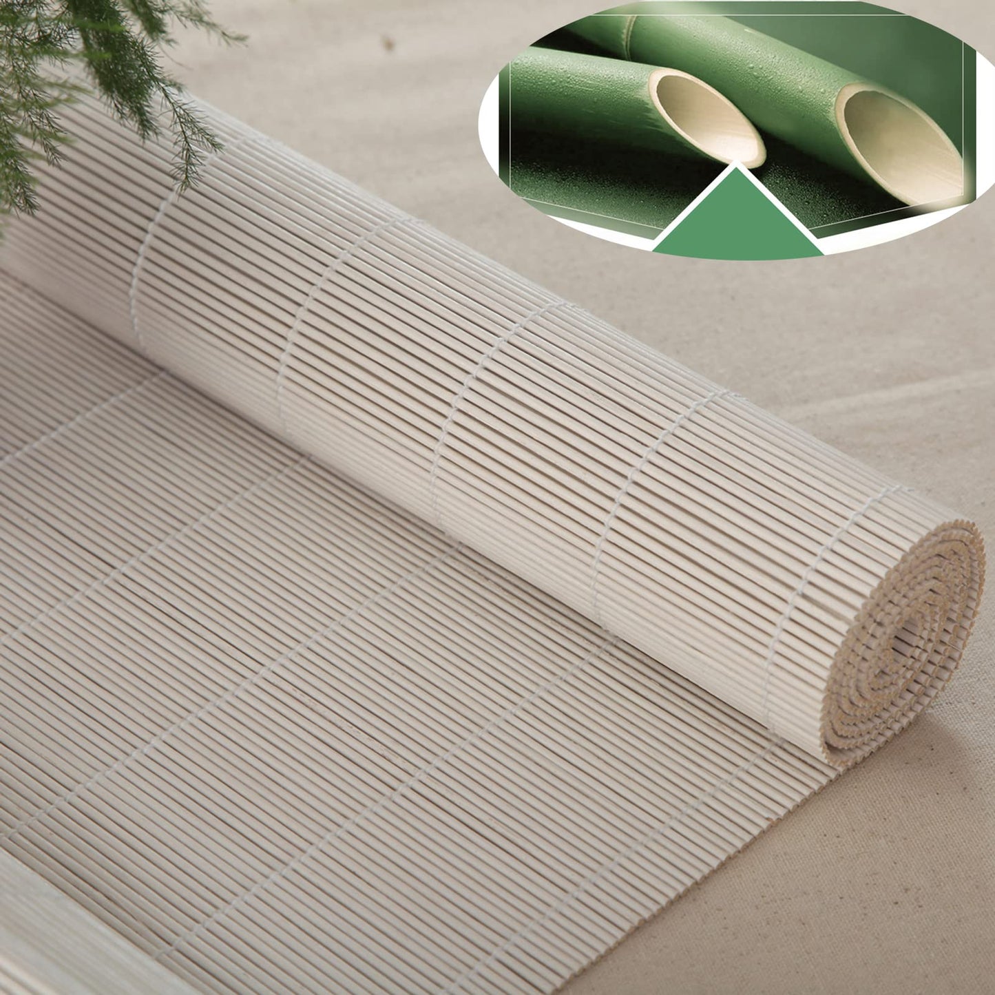 KUISOGAN White Bamboo Roller Blind - Elegant Light-Filtering Shade for Privacy and Sun Protection