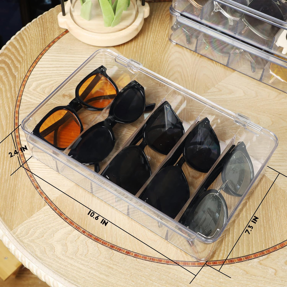 FORUP Sunglasses Organizer, Plastic Stackable Eyeglass Case Storage Organizer, Sunglass Glasses Storage Box with Hinged Lid, 5 Sections, 3 Pack, Clear FORUP