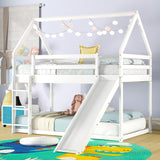 Bellemave Twin Over Twin House Bunk Bed with Slide,Floor Bunk Beds with Ladder for Kids,Solid Wood Twin Size Low Bunk Bed for Girls Boys Bellemave