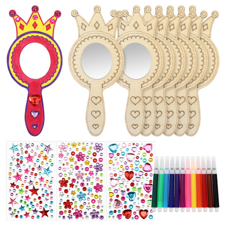 TOYANDONA 8 Pack Wooden Mirror Craft for Kids - Decorate Your Own Princess Mirror Unfinished Wood Handheld Crafts DIY Wooden to Paint for Activities Party Favors TOYANDONA