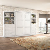 Bestar Pur Queen Murphy Bed and 2 Shelving Units with Drawers, 126-inch Space-Saving Wall Bed Bestar