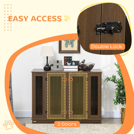 PawHut Furniture Style Dog Crate with Removable Divider, Dog Crate Side End Table Indoor with Double Doors, for Small to Large Dogs, 47" x 23.5" x 35", Walnut PawHut