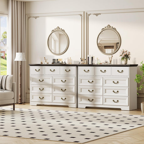 9-Drawer Dresser for Bedroom, 47 in Wide Dressers Wood Vintage Chest of Drawers with Natural Texture and Vintage Gold Floral Handles, Farmhouse Storage Organizer for Living Room, Hallway Entryway GarveeHome