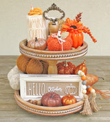 2 Tiered Tray Wooden Serving Stand by Felt Creative Home Goods. Small Beaded Tray for Home Decor Display Farmhouse Country Decoration Kitchen or Dining. Includes 3 Finial Custom Handles (Brown) Felt Creative Home Goods