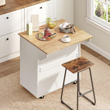 MAHANCRIS Kitchen Island on Wheels with Drop Leaf, Folding Countertop Kitchen Island Cart, Kitchen Island Table with Towel Rack, Drawer, for Kitchen, Dining Room, White and Natural KINW12501 MAHANCRIS