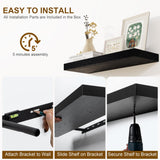 Fun Memories Floating Shelves for Wall, 24Inch Floating Shelves Set of 2, Hanging Shelf with Invisible Brackets, Wood Shelves for Living Room, Bedroom, Kitchen, Black Fun Memories