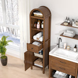 Lxsxlome 64" Tall Bathroom Storage Cabinet with Adjustable Shelves,Tall Narrow Arched Freestanding Tower Cabinet with Fluted Doors and Drawers,Space Saving Organizer for Bathroom Living Room (Walnut) Lxsxlome