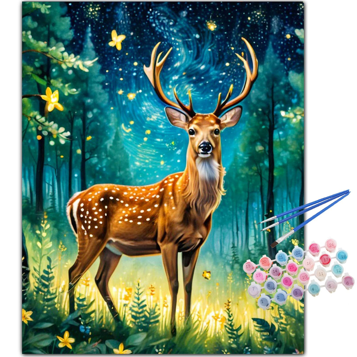 TOCARE Deer Paint by Numbers Kit for Adults,Starry Night Deer Adult Paint by Numbers Canvas,Adults' Paint-by-Number Kits for Animals Lovers 16x20inch (Without Framed) TOCARE