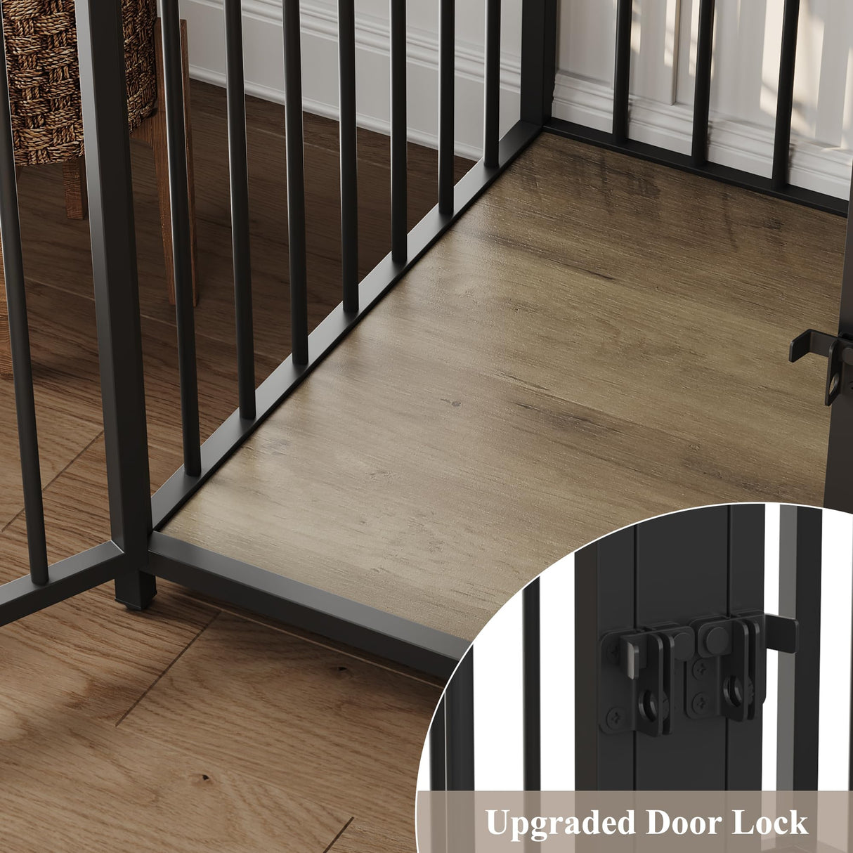 HITHOS 71" Tall Dog Crate Furniture, Indoor Dog Kennel with Hutch, 42" W Dog Cage for Large/Medium Dogs, Wood Dog Crates with 2 Storage Drawers, Heavy Duty Pet House, Rustic Brown HITHOS