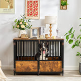 KOOPRO 43.7" Inch Dog Crate Furniture with Cushion for Large Dogs, Wooden Heavy Duty Dog Kennel with Double Doors Indoor, Decorative Pet House Dog Cage Side End Table, Rustic Brown KOOPRO