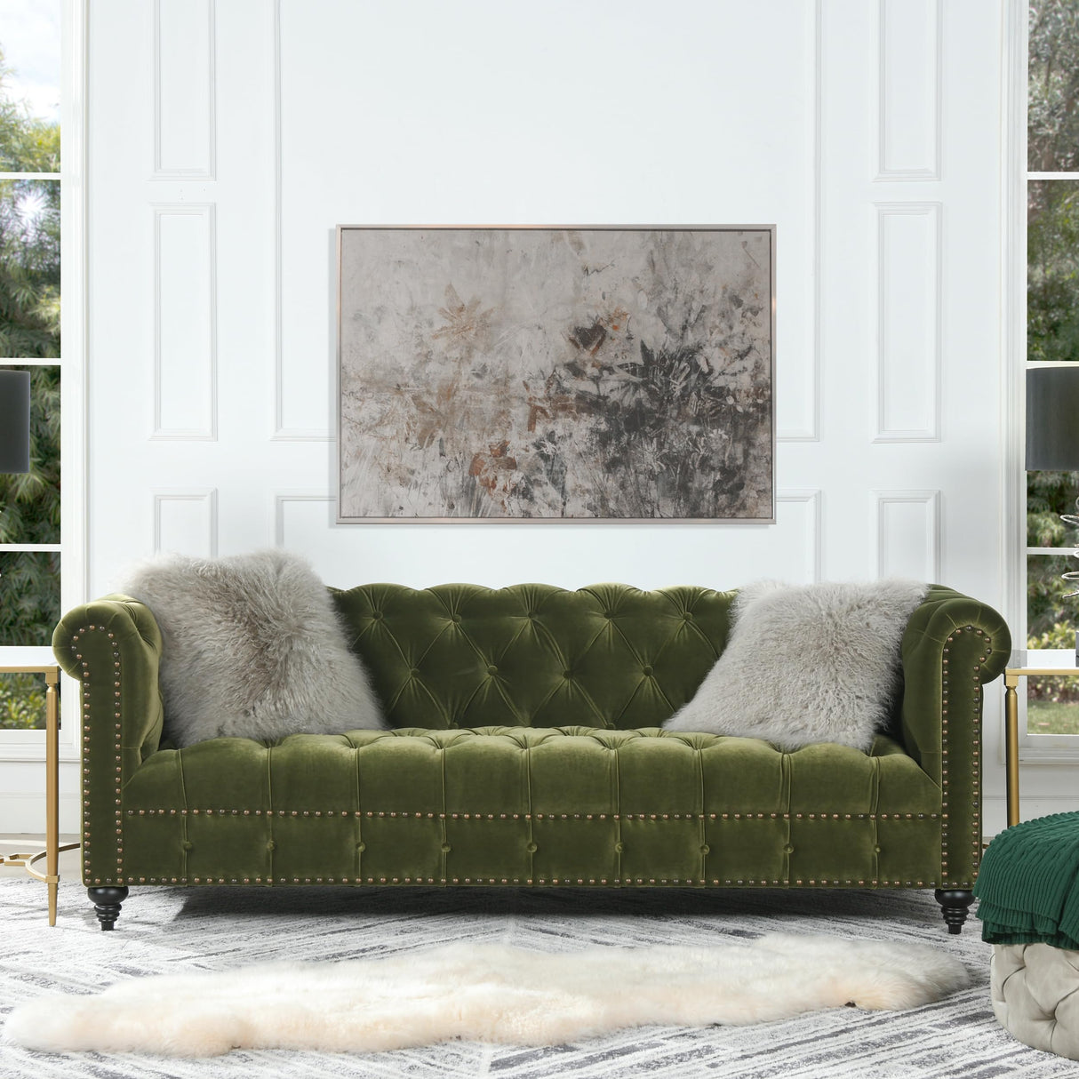 Jennifer Taylor Home Dalton 88" Tufted Chesterfield Sofa (Olive Green Performance Velvet) Jennifer Taylor Home