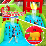 WELLFUNTIME Inflatable Water Double Slides Park with Blower, Bouncy Castle with Rainbow Water Curtain, with Shooting and Rock Climbing WELLFUNTIME