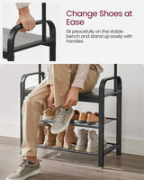 VASAGLE Coat Rack, Hall Tree with Shoe Bench for Entryway, Entryway Bench with Coat Rack, 4-in-1, with 9 Removable Hooks, a Hanging Rod, 13.3 x 28.3 x 72.1 Inches, Charcoal Gray and Black UHSR040B04 VASAGLE