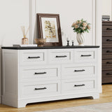 Furmax Farmhouse Dresser for Bedroom, 7 Drawers Dresser, Wood Chest of Drawers, 52" Wide Storage Dressers Organizer for Bedroom, Living Room, White and Black Furmax
