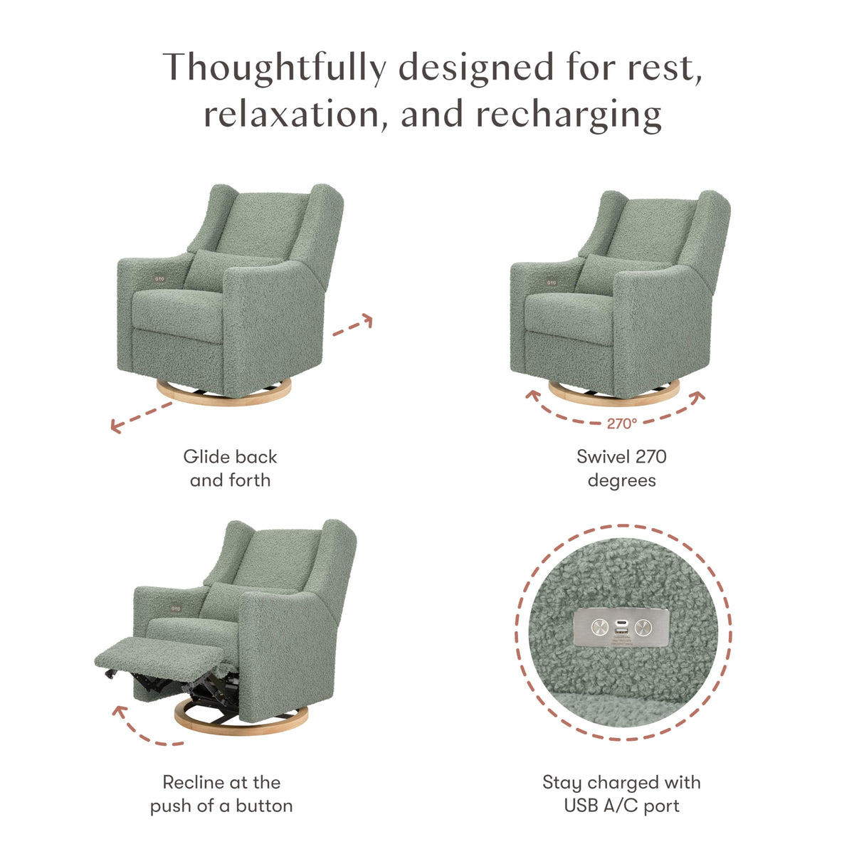 babyletto Kiwi Glider Recliner w/Electronic Control and USB babyletto