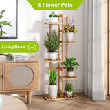 BMOSU Bamboo Plant Stand For Indoor Outdoor Plants Corner Plant Shelf Flower Stands Tall Plant Shelf 6 Potted Holder Shelf Plant Rack Potted Plant Holder Display Rack For Balcony Bedroom Living BMOSU