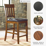 Signature Design by Ashley Ralene Traditional 26" Counter Height Faux Leather Seat Barstool, 2 Count, Brown Signature Design by Ashley