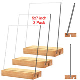 newnewshow Acrylic Sign Holder with Wood Base Wood Sign Holder Vertical or Slant Back Display for Store Office (5x7 L/T) newnewshow