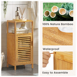 VIAGDO Bamboo Cabinet, Bathroom Storage Cabinet with Single Door and Shelf, Freestanding Bathroom Cabinet, Kitchen Cupboard, Sofa Side Table for Living Room/Hallway/Kitchen VIAGDO