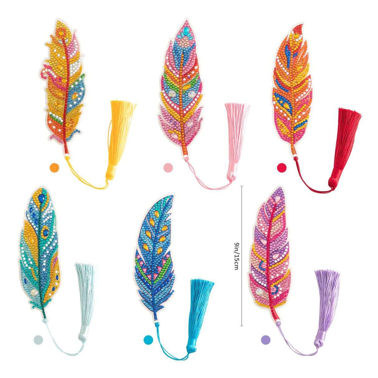 6 Pcs 5D Diamond Painting Art Kit, DIY Acrylic Crystal Diamond Bookmarks with Tassel, Flower & Feather Designs, Handmade Crafts BookMark Gift for Book Lovers, Women & Teenage, Creative Decor emmoolife