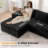 136" U Shaped Cloud Couch Sectional Modular Couch with Deep Seat, 6 Seater Corduroy Couches, Boneless Sofa with 2 Removable Ottomans, Sectional Couches for Living Room, No Assembly Required, Black MODNEST