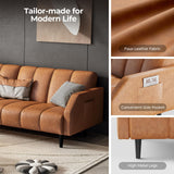 Fadware 78” Faux Leather Couch, Convertible Futon Sofa Bed with Adjustable Backrest, Mid Century Leather Sofa Loveseat with Side Pockets& Metal Leg, Modern Leather Sleeper Sofa for Living Room Bedroom Fadware