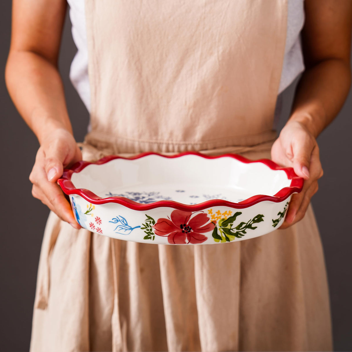 Sagoskat Pie Pan Ceramic Pie Plate, 9 inch Deep Dish Pie Pans, Nonstick Pie Pans for Baking, Red Floral Pie Dish For Kitchen Sagoskat