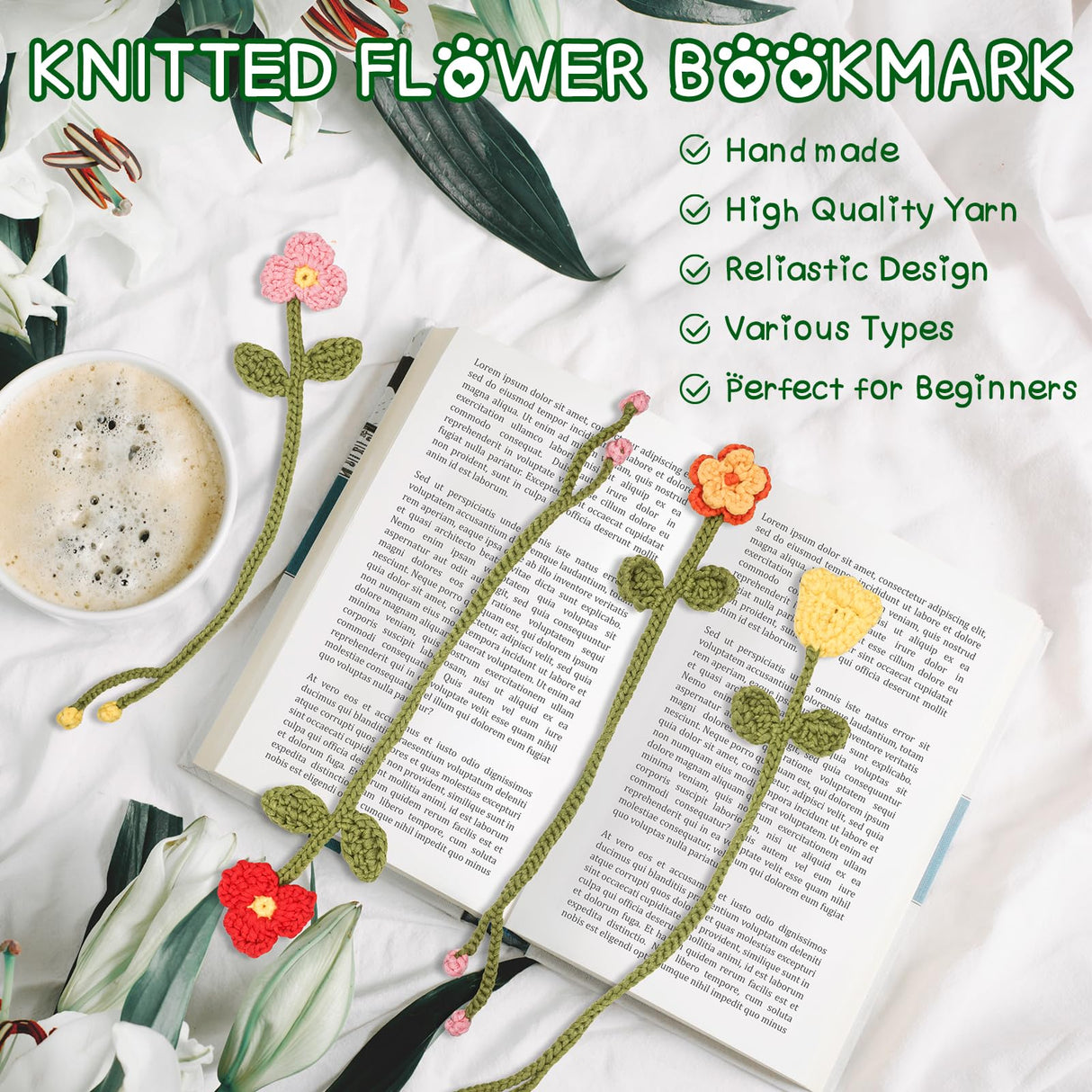 WaldyWop Crochet Kit for Beginners - 8 Flower Bookmarks Knitting Kit w/Step-by-Step Video Tutorials & Soft Yarn, Hook - Wobbles DIY Art Craft Kit for Adults Kids, Birthday Gifts for Women Girls Teen WaldyWop