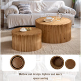 KIGFTSOD Vintage Modern Nesting Coffee Table Set of 2, Round Wooden Table Accent End Table Cylindrical Set with Vertical Textured Embossed Design for Living Room, Apartment (Natural) KIGFTSOD