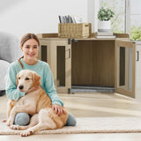 Corner Dog Crate Furniture - Dog Crate Cage for Small Medium Dogs, Wooden Indoor Aesthetic Puppy Kennel TV Stand, Modern Decorative Pet House Dog Cage, Light Oak Giluta