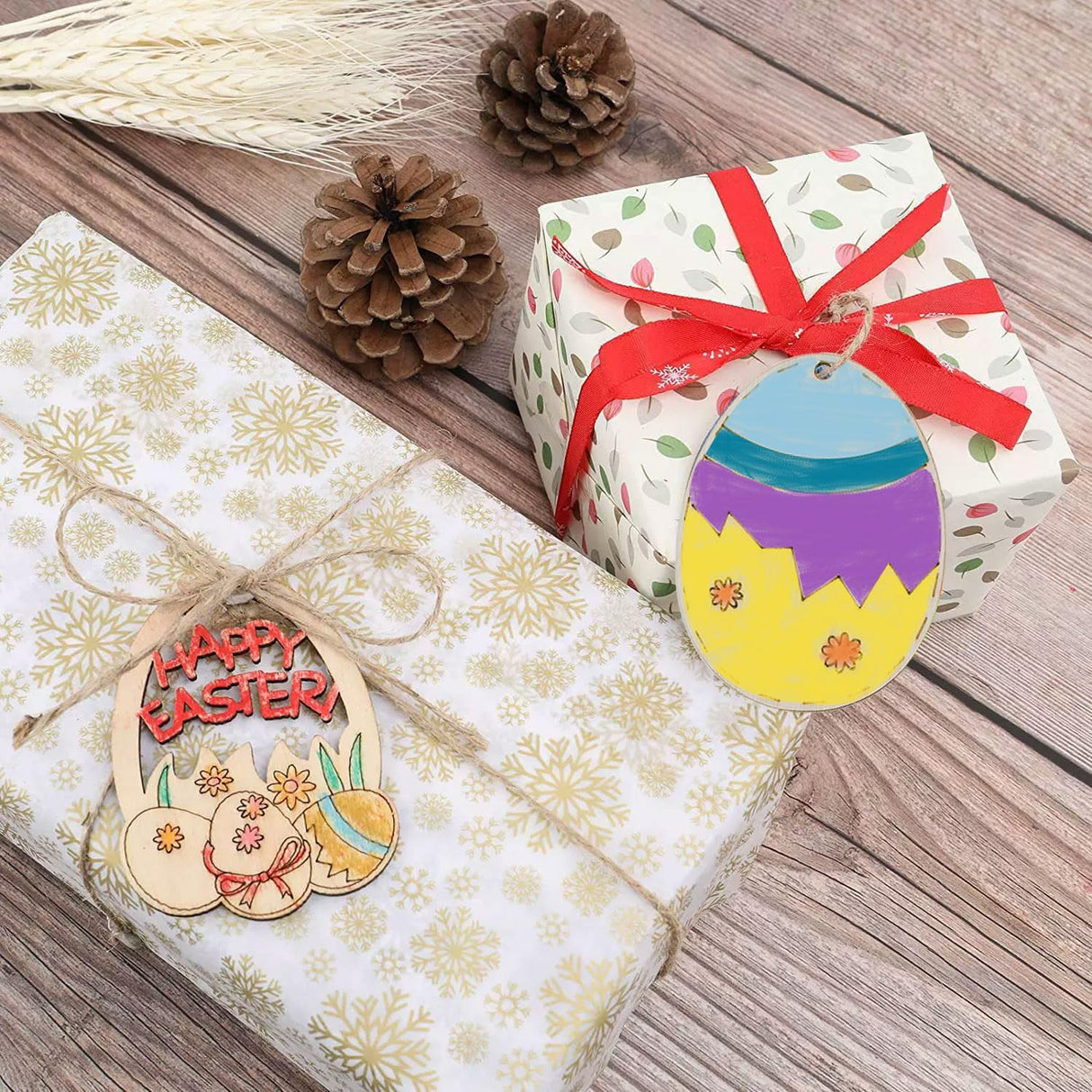 SHEHARUHI 56 PCS Easter Wooden Hanging Ornaments Unfinished Ornaments with Bunny to Paint Wood Slices Eggs Crafts for Kids DIY Easter Decorations Party Supplies Decor SHEHARUHI