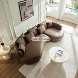 KEIKI 129" Curved Oversized Modular Leathaire Sectional Sofa with Right Chaise, 4 Pillows, 3 Back Cushion, Modern Style Comfy 5-Seater Couch, Easy Assembly, for Office, Apartment, Living Room, Brown KEIKI