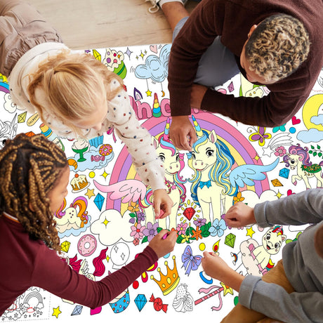 Giant Coloring Poster,35x72Inch,Versatile Unicorn Birthday Activity Drawing Paper Coloring Tablecloth,DIY Rainbow,Unicorn Poster Table Cover Kids Art Crafts Coloring Mat,Home Classroom Party Suppiles Drunze