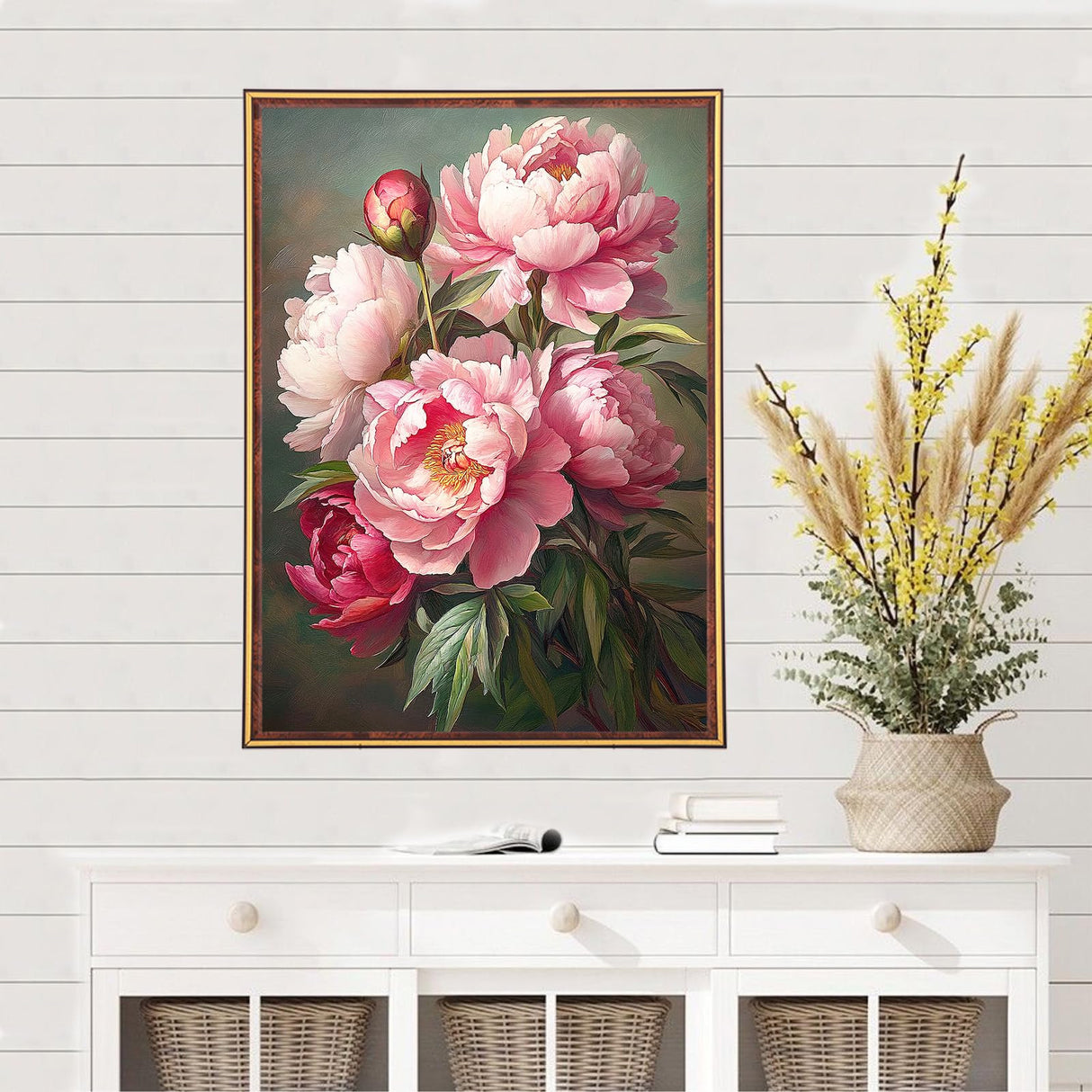 MEIYUDA Flowers Diamond Painting Kits for Adults, 5D Peony Diamond Art Kits for Adult Beginners, Flowers DIY Full Diamond Art Painting Kit for Home Wall Decor Gift 12x16inch MEIYUDA