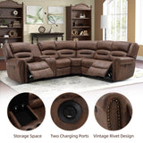 EBELLO L-Shaped Power Reclining Sectional Couch for Living Room, Faux Leather Recliner Sofa Set Corner Sectional Couch Home Furniture Set, with Storage Console and Cup Holders, USB Port, Coffee Brown EBELLO