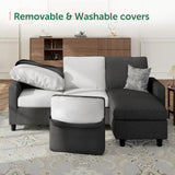 HONBAY Convertible Sectional Sofa, L Shaped Couch with Reversible Chaise for Small Space, Black HONBAY