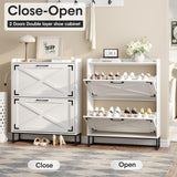 Maupvit Shoe Storage Cabinet with 2 Flip Drawers, Freestanding Organizer with Metal Legs for Entryway, Narrow Shoe Rack Cabinet, Black White Maupvit