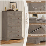 Hasuit Farmhouse Dresser for Bedroom, 7 Drawers Dresser, 51.4"Tall Dressers Chest of Drawers with Hand Carved Panel, Large Wood Closet Storage Organizer Rustic Dressers for Bedroom Living Room Hallway Hasuit