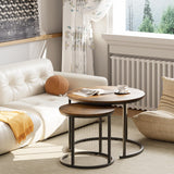 aboxoo Coffee Table Nesting Round Table Set of 2 Side Table with Sturdy Metal Frame for Living Room Bedroom Apartment Modern Industrial Simple Nightstand,Rustic Brown aboxoo