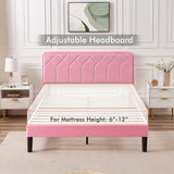 VECELO Queen Size Bed Frame Premium Velvet Upholstered Platform with Height Adjustable Headboard/Mattress Foundation, Solid Wooden Slat Support, No Box Spring Needed/Easy Assembly VECELO