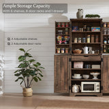 JXQTLINGMU 72" Tall Storage Cabinet, Farmhouse Pantry Cabinet with Door Shelves, Drawer and Magnetic Catches, Rustic Wood Organizer for Kitchen, Bathroom, Living Room, Rustic Brown JXQTLINGMU