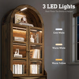 STO'SENSE 73" Tall Arched Bookshelf with LED Lights,4-Tier Modern Farmhouse Arched Bookcase with Glass Doors and Shelves,Wooden Display Cabinet with 2 Drawers for Living Room, Dining Room (Walnut) STO'SENSE
