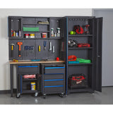 Strongway Steel Garage Storage System with Drawers, Pegboard, Shelves, Tabletop, 2 Rolling Cabinets, 81.5in. x 75.7in. Strongway