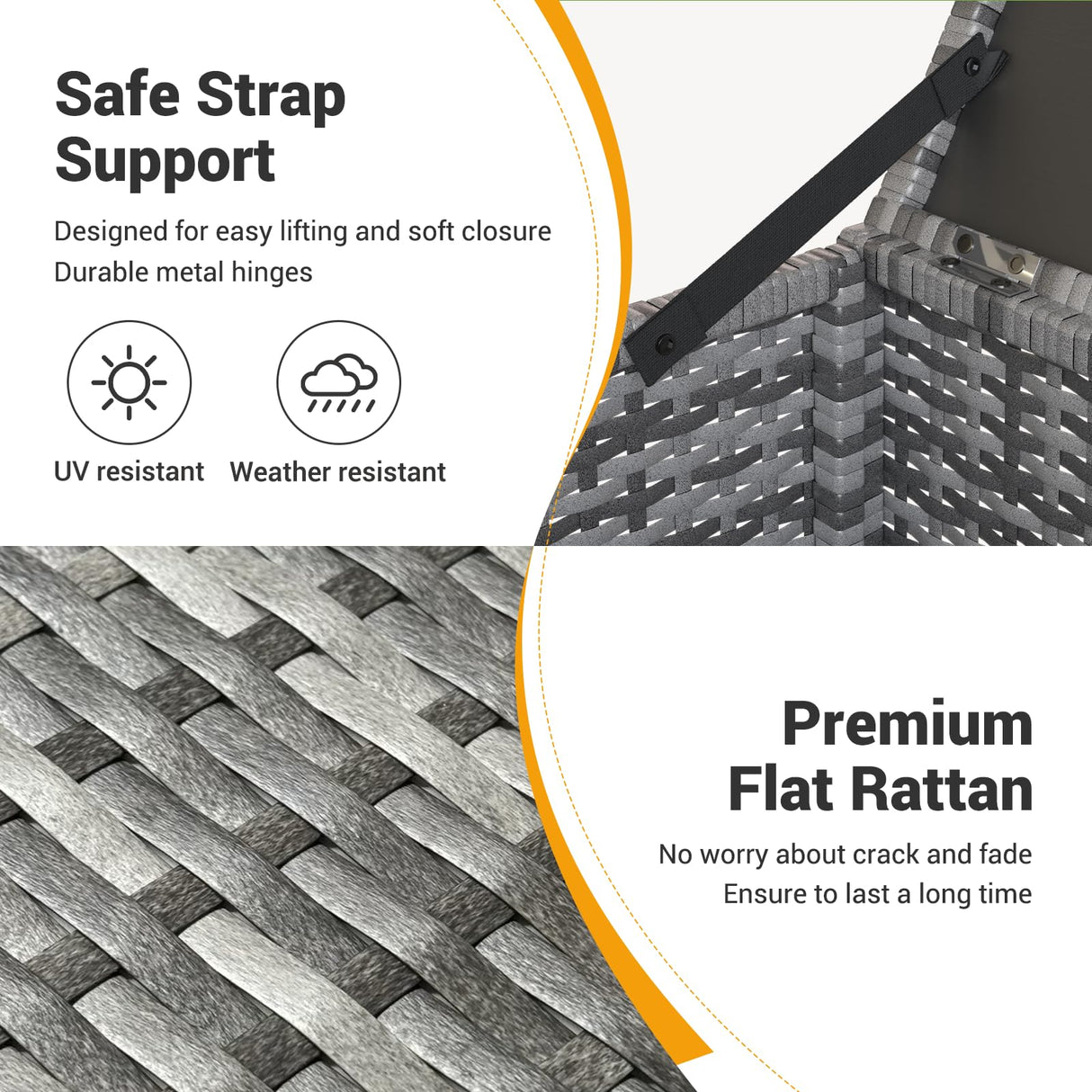 UDPATIO Outdoor Wicker Side Table with Storage Set of 2 Patio Rattan End Table Small Resin Square Container Coffee Table Backyard Pool for Furniture Covers, Toys and Gardening Tools (Grey) UDPATIO