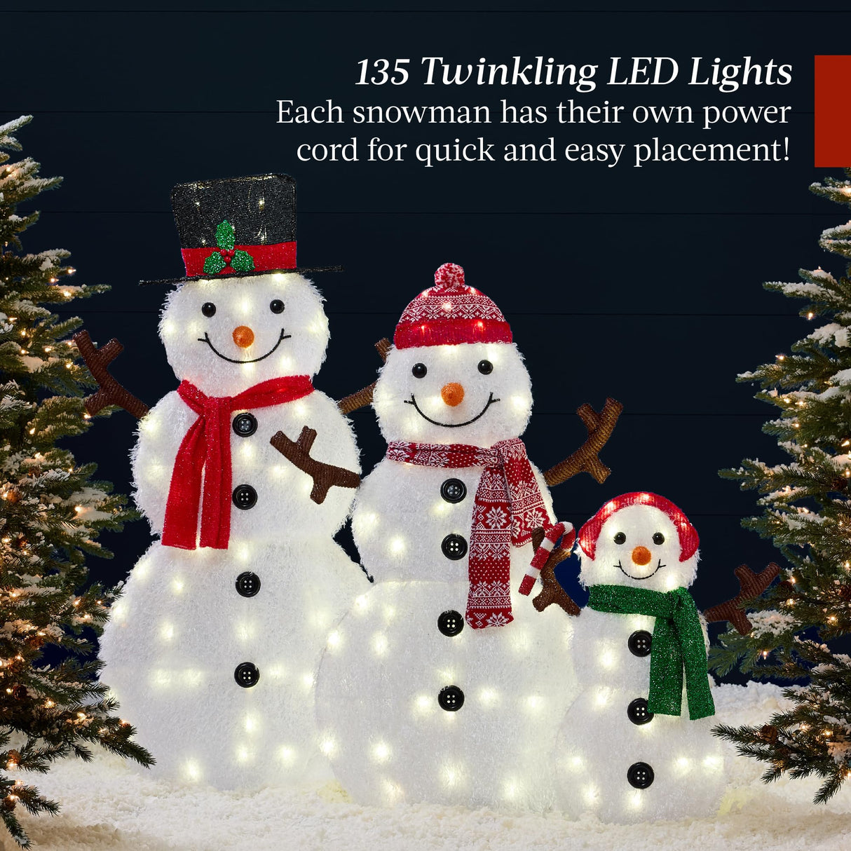 Best Choice Products 4ft 3-Piece 2D Lighted Christmas Snowman Family Set, Large Outdoor Yard Decor Holiday Decoration w/ 135 Twinkling LED Lights Best Choice Products
