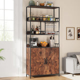 IDEALHOUSE Vintage Industrial Freestanding Wine & Bar Cabinet with Glass Holder IDEALHOUSE